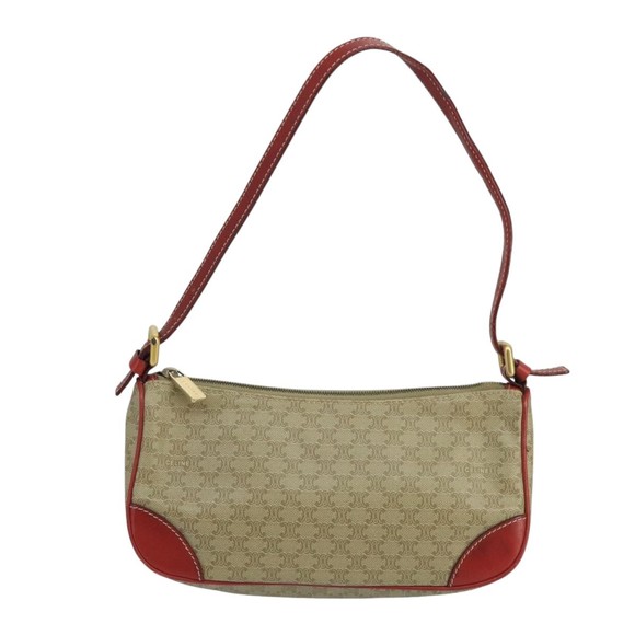 CELINE Macadam Canvas Hand Bag PVC Leather Beige Red Auth 99836 - Picture 13 of 16